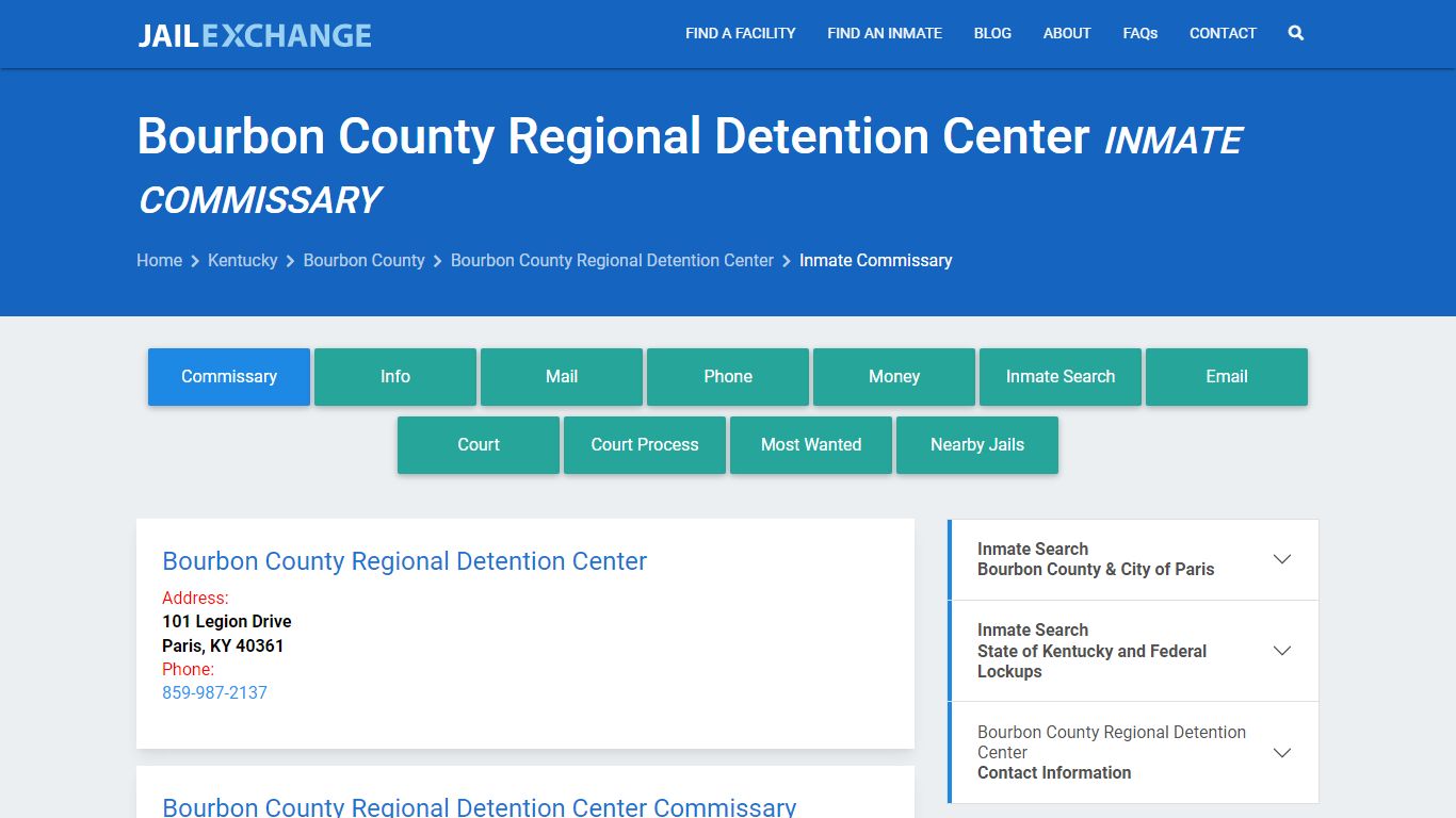 Bourbon County Regional Detention Center Inmate Commissary