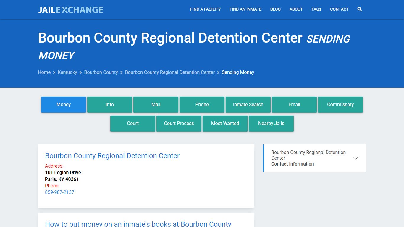 Bourbon County Regional Detention Center Sending Money - Jail Exchange